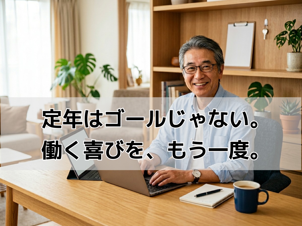 定年後に笑顔でパソコンを操作する60代男性のイメージ画像