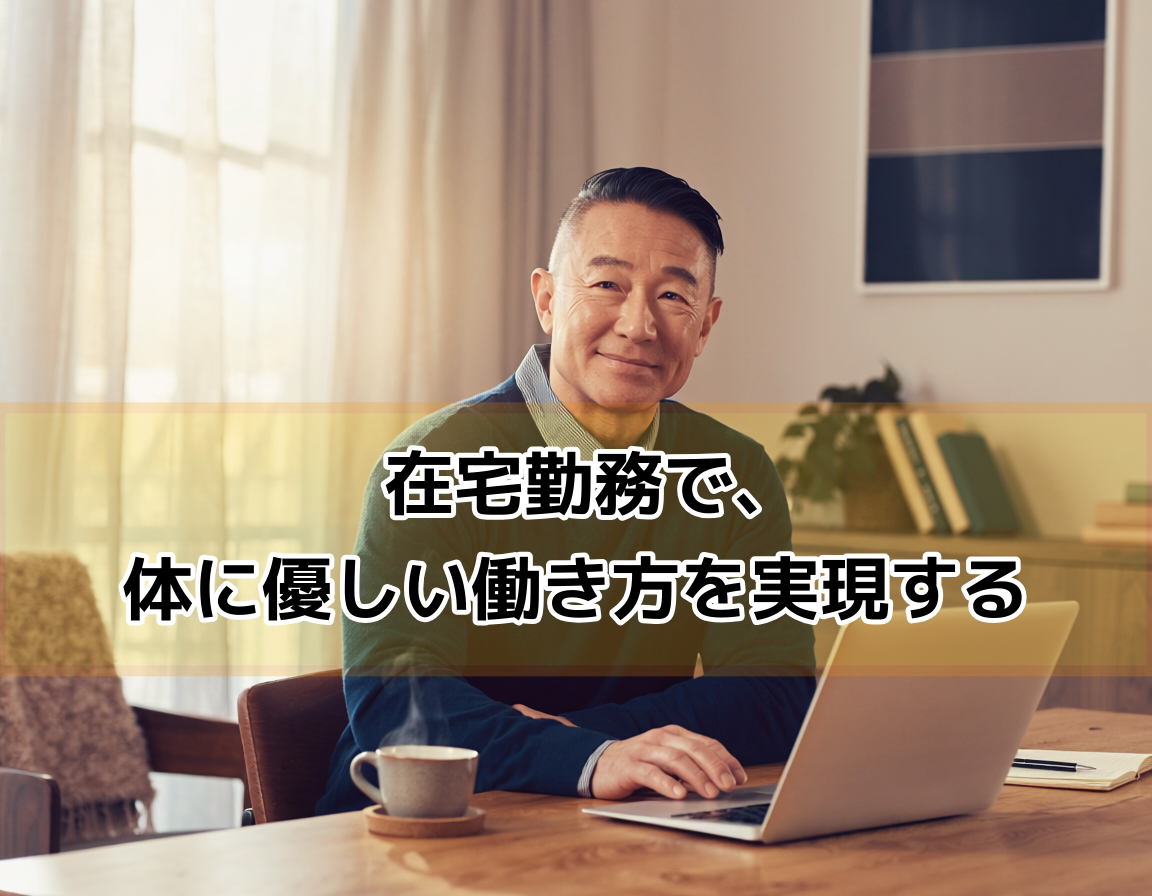 在宅勤務で無理なく働くシニア男性の自宅オフィス環境
