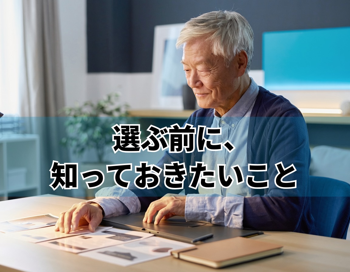 定年後の資格選びについて真剣に検討する60代男性のイメージ