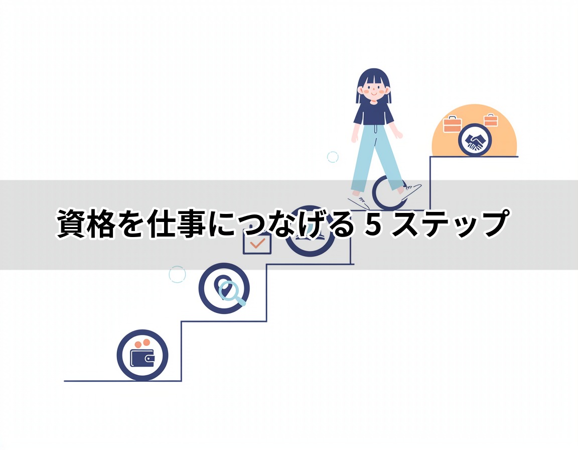 50代から資格を取得して仕事につなげる5ステップの図解イメージ